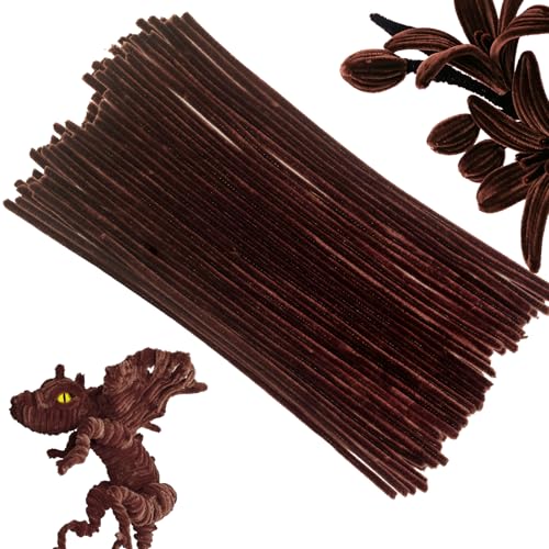 100 Pcs Solid Color Pipe Cleaners, 12 Inch 6mm Single Color Chenille Stems, Fuzzy Flexible Craft Pipe Cleaners, Bulk Art DIY Supplies , Flower Making, Holiday Decor & Handmade Projects (Dark Brown) - color: Dark Brown