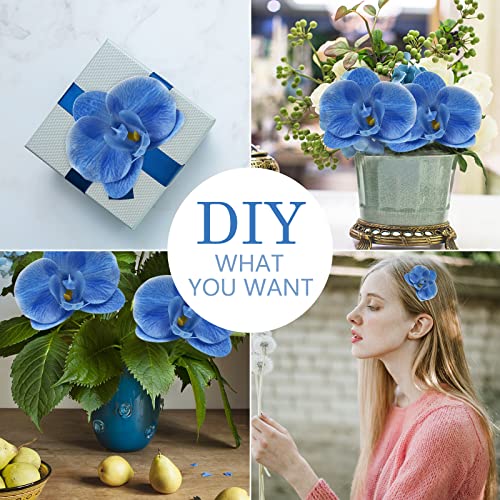LARDUX Artificial Flower Heads - 20 PCS Fake Orchid Flowers Heads Faux Butterfly Heads for Hair Accessories Wedding Favors Cakes Decoration Wreaths - Blue - color: Blue