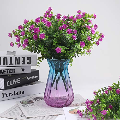 RECUTMS 8 Bundles Artificial Flowers Outdoor UV Resistant Plants Fake Greenery Foliage Shrubs for Indoor Outside Hanging Plants No Fade Faux Plastic Plants Garden Porch Window Box Décor (Fuchsia) - color: Fuchsia, size: 8 Pcs
