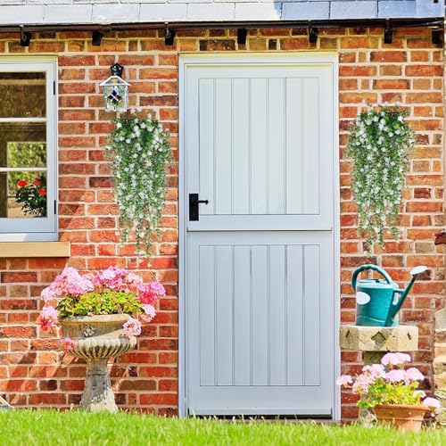 Artificial Hanging Flowers for Outdoor Indoor Decor, 6 Packs Fake Eucalyptus Vine Faux Flower Greenery Garland Plastic Plants Outside Wall Garden Wedding Home Party Decor (White) - color: White