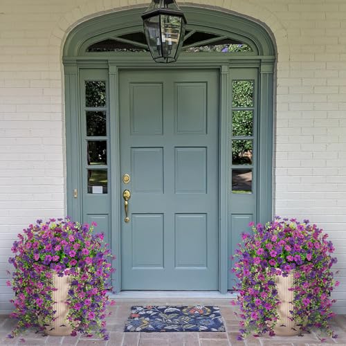 Fake Artificial Hanging Flowers for Outdoors Decoration, 2 PCS Faux UV Resistant Artificial Outdoor Flowers, Fake Plants Look Real Daisy No Fade Spring Decor for Porch Home Patio Balcony and Yard - color: Hanging Flower (Dark Purple Light Purple)