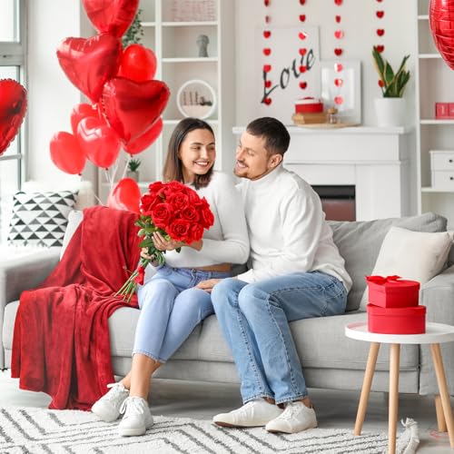 12Pcs Realistic Fake Red Roses Faux Flowers with Long Stems, Artificial Silk Rose Flowers for Valentines Day Home Wedding Decor Bridal Bouquet - color: Red