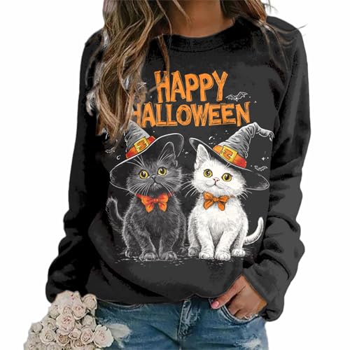 MARSVOVO Long Sleeve Halloween Shirts For Women Novelty Halloween Print Crew Neck Casual Fall Sweatshirt For Women - color: Black White, size: Medium