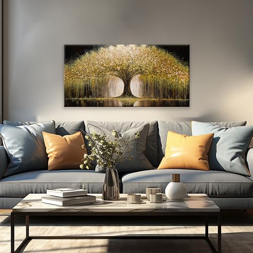Golden Tree Of Life Wall Art Decor Modern Art Wall Decor Ready To Hang Artwork Canvas Wall Art For Bedroom Living Room Bathroom Office Kitchen Canvas Prints 20x40 Inch - color: Yellow Gold, size: 40"L x 20"W