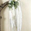 5Pcs Dried Amaranthus Hanging Flowers, 53" Neon Green Preserved Natural Wisteria for Wedding Arch, Table Centerpiece, Wall Hanging Lover Tears, Floral Arrangement (White) - color: White