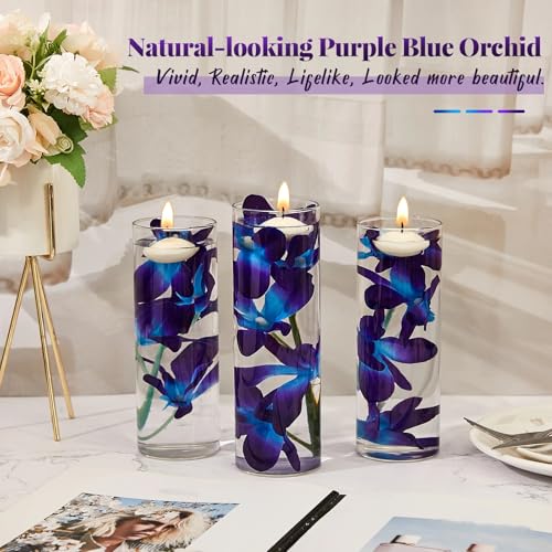 Canlierr 24 Pieces Blue Purple Faux Orchid Flowers Artificial Flower Vase Fillers Wedding Table Centerpieces Filling for Floating Candles DIY Wedding Bouquet Arrangement Birthday Party Home Decor