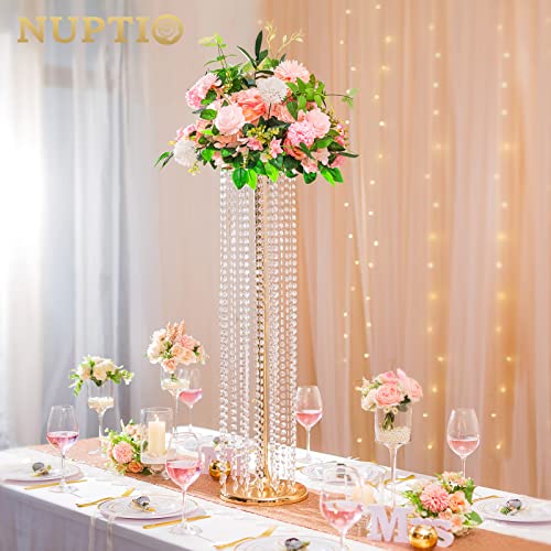 Nuptio Wedding Centerpieces Flower Vases: 10 Pcs 35.4in Tall Crystal Gold Vase Metal Flowers Stand for Party Tables Decorations - Elegant Bulk Weddings Decoration Table Chandelier Centerpiece Stands - color: Gold, size: 10 Pcs 35.4 inch