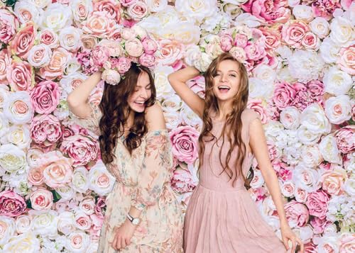 8x6ft Rose Floral Wall Backdrop Pink Rose Flowers Background Tea Party Backdrops Wedding Birthday Bridal Shower Valentine's Day Mother's Day Party Decoration Banner Studio Props - size: 8x6ft
