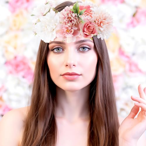 Janinka 100 Pcs Pink Assorted Fake Flower Heads with Long Stem Mini Artificial Flower Bulk Mix Silk Faux Daisy for Crafts Fake Peony Rose for DIY Wedding Party Wreath Home Decoration - color: Pink