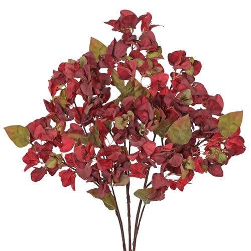 Briful Bougainvillea Artificial Flowers 5 Pack 27.5" Fake Bougainvillea Floral Stems Realistic Silk Bougainvillea Arrangements for Home Weddings Parties Table Vase Centerpiece Decor(Burgundy) - color: Burgundy