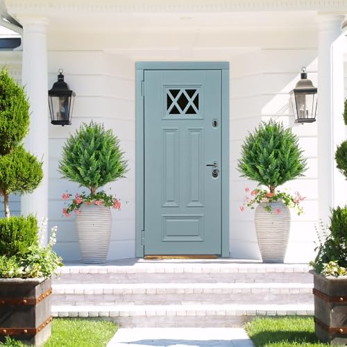 25Inch Artificial Cedar Topiary Ball Trees Set of 4 - UV Resistant Faux Shrub Bushes with Ground Spike, Indoor/Outdoor Artificial Plants for Front Porch, Garden, Patio & Planters - color: Green