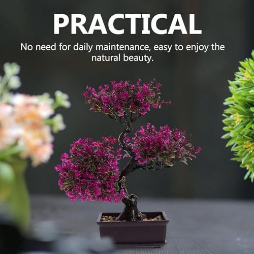 Cabilock Artificial Bonsai Tree, Fake Potted Bonsai Plants Decoration, Desktop Realistic Welcoming Pine Ornament for Home Office Entryway Chests Decor, Red (Purple) - color: Purple