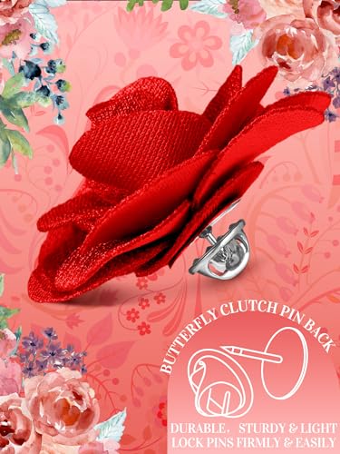 16 Pcs Lapel Flowers for Men Suits Flower Lapel Pins for Men Brooch Pins Handmade Satin Boutonniere - color: Red, size: Elegant
