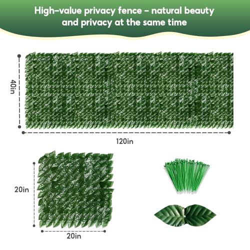 Artificial Ivy Privacy Fence Screen, 120x40 inch Faux Hedge Fence Panel Greenery Vines, Balcony Privacy Screen Decoration for Patio, Balcony, Wall, Backyard Indoor Outdoor - color: Green Pothos Leaves, size: 120x40 inch