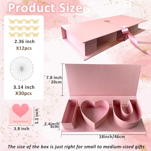 Valentines Day I Love You Box Flower Gift Box Heart Shaped Empty Cardboard Fillable Gift Box Flower Letter Box Chocolate Strawberry Candy Jewelry Package for Luxury Style Flower Arrangements Birthday - color: Pink