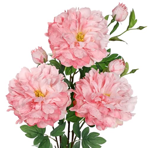 3Pcs Pink Peonies Artificial Flowers 27.5" Fake Flower Silk Flowers with Long Stem Floral Arrangements Bouquets Faux Peony Flowers for DIY Wedding Party Centerpieces Decor Home Office Decoration - color: Pink Peony