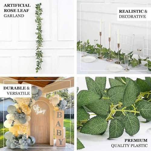 Efavormart 6ft Real Touch Artificial Green Rose Leaf Garland, Flexible Hanging Greenery Vine for Professional Wedding Staging, Banister Decor and Luxury Home Accents - color: Type13