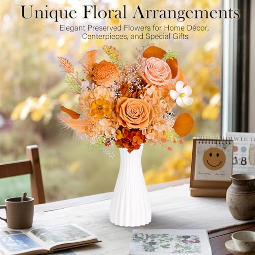 Preserved Flowers Bouquet - Forever Flowers for Delivery, Eternal Roses Bouquet That Last 3 Years, Mothers Day Gifts for Mom Grandma Wife, Anniversary Birthday Gifts for Women, Light Orange - color: Light Orange