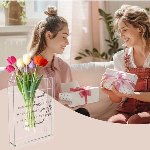 Aunt Book Flower Vase Mothers Day Birthday Thank You Gifts for Aunt from Niece Nephew Only An Aunt Can Give Hugs Like A Mother Cute Acrylic Book Shaped Vase Decor for Home Office Table Shelf Vase 3808 - style: English