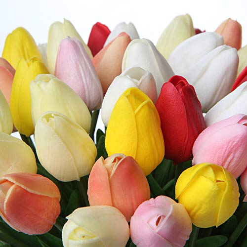 20 Pcs Peach Tulips Artificial Flowers Real Touch Fake Tulips Fake Flowers for Mother's Day 13.5" Faux Tulips Faux Flowers Bulk Artificial Tulips Flowers for Vase Centerpieces Home Wedding Bouquet - color: Peach #20
