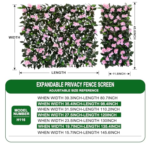 Expandable Fence Privacy Screen for Balcony Patio Outdoor,Decorative Faux Ivy Fencing Panel,Artificial Hedges - color: PINK FLOWER