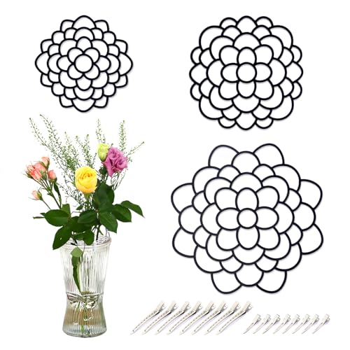 3 Pcs Metal Flower Frog for Vase, Blossom Grid Reusable Stainless Steel Floral Grid Flower Arrangement Holder, Fresh Flower Stems Bouquets Plant Fixation (Black) - color: Black