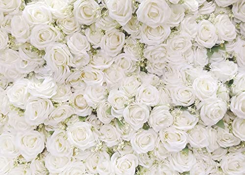 INRUI White Rose Floral Photography Backdrop Rose Theme Valentines Day Bridal Shower Party Decorations Banner (7x5FT) - size: 7x5FT