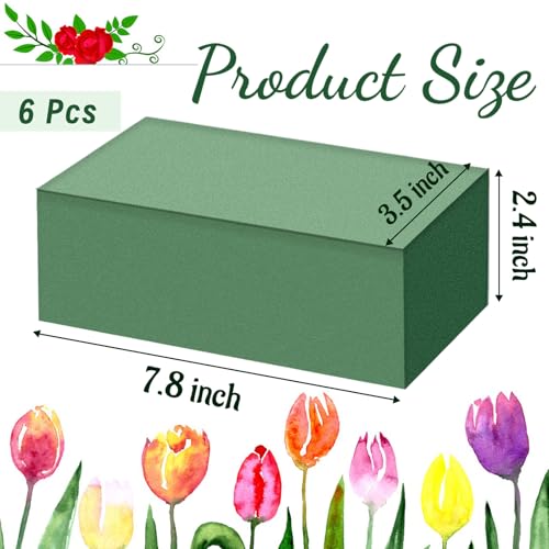 6 Pcs Floral Foam Blocks,Green Wet Dry Florist Foams for Artificial Fresh Flower Plant Arrangements,Wedding,DIY,Crafts,7.8 x 3.5 x 2.4inch