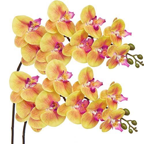 DILATATA Artificial Orchid Flowers 9 Large Heads of Real Touch Vivid Phalaenopsis Orchid Flower Stem 36'' Tall, Artificial Flowers Branches for Home Decor, Office House Decor-Yellow Orchids Flowers - color: Yellow #14