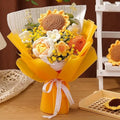 Rimvoe Crochet Flowers Bouquet, Handmade Knitted Sunflower Rose Tulip Puff Flower Bouquet, Gift for Mother Wife on Birthday Valentines Anniversary
