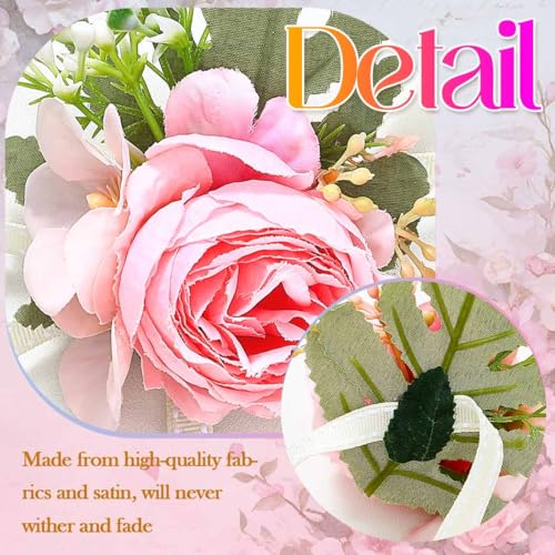 Wedding Corsage Wristlet Red Rose Wrist Corsage for Women (Pink) - color: Pink
