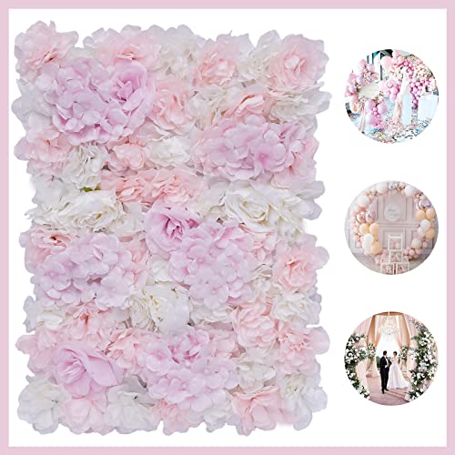 Artificial Flower Wall,Floral Background Decoration Panel,Flowers Panel Decor,Artificial Silk Flower Wall Panel,Faux Flowers Combo Set for Banquet,Wedding 23.62*15.74in 12Pcs (Pink and White) - color: Pink and White