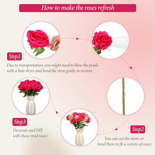 Hotop 20 Pcs Artificial Rose Flowers with Long Stem,Real Lifelike Silk Realistic Plastic Bouquet Roses Bulk for Home Decor Bridal Wedding Party Table Centerpieces Decorations(Hot Pink) - color: Hot Pink