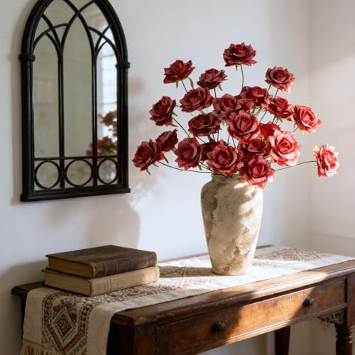 INXUGAO Artificial Flowers Fake Roses for Outdoor, 6Pcs 28" Long Stem Silk Red Roses for Wedding Indoor Outside Party Decor, Realistic Faux Bouquet for Tall Vase Planter - color: Rose-red 6 Pcs