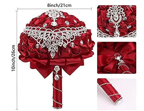 Handmade Luxury Wedding Bridal Bouquet Large Silk Rose Holding Toss Artificial Flowers Bouquets with Satin Ribbon Pearls Rhinestone for Bride Vintage Royal Wedding Bouquet (Sapphire Blue+White) - color: Sapphire Blue+white