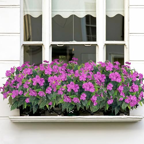 Fake Flowers Artificial Flowers for Outdoor，Artificial Plant Artificial Impatiens Bouquet Flowers for Outdoors Decoration,Silk Spring Artificial Plants for Outdoors Indoor Decor2PCS (Purple) - color: Purple-2