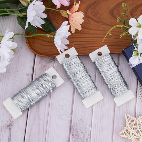 114 Yards 22 Gauge Metal Floral Flexible Paddle Wire for Christmas Wreath Tree, Floral Flower Arrangements (Silver) - color: Silver