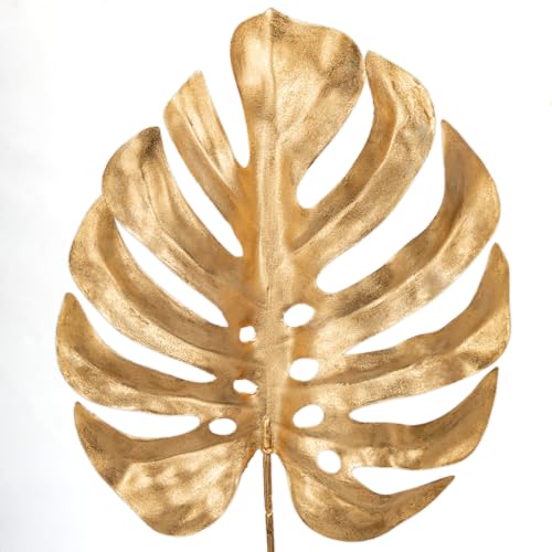 DILATATA 5 Pcs Artificial Monstera Leaves with Stem 24 Inch Golden Tropical Monstera Plant Gold Palm Leaves Philodendron Monstera Fronds for Wedding Hawaiian Luau Jungle Party Decorations - color: Monstera#gold Pe 5pcs