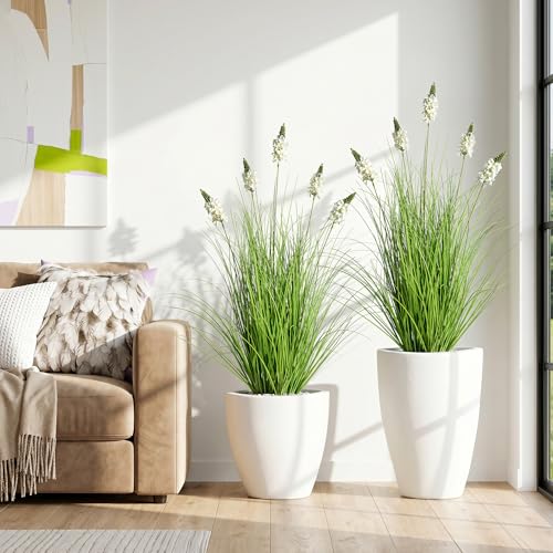 Fake Grass 3FT - Artificial Plants with Hyacinth Flowers, 2 Pack Ornamental Tall Grass Greenery with Pot, Fake Plant for Indoor Outdoor, Office Patio Decor, New Home Gift, White - color: 0.9m White2