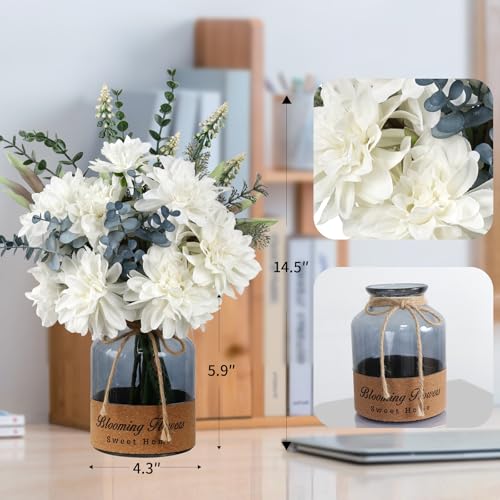 Leftover Faux Flowers in Vase,Artificial Flowers,Table Centerpieces for Dining Room,Flower Centerpieces for Tables,Fake Flowers in Vase,Kitchen Table Decor,Coffee Table Decor - color: White