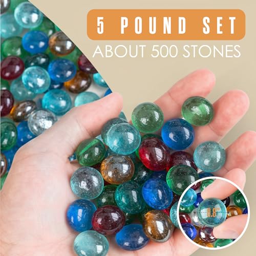 Houseables Glass Beads for Vases, Marbles for Vases, Glass Marbles, Colored Beads, Flat, Colored Gems, Filler, Crafts, Pebbles, Stones, Decorative Rocks, Plants, Florist, Floral, Fishbowl, 5 LB, 500PC - color: Mixed, size: 5LBS