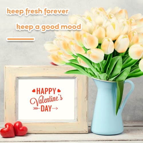 Jexine 100 Pcs Artificial Real Tulips Fake Artificial Tulip Flower Bulk Bouquet with Stem for Table Centerpieces Wedding Bridal Easter Mother's Day Garden Home Decor, 13.4''(Light Champagne) - color: Light Champagne