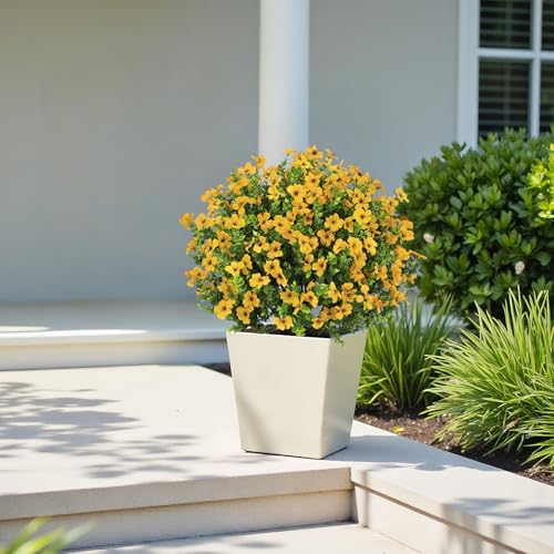 24" Artificial Potted Plants Outdoor Set of 2, UV Resistant Faux Yellow Daisy Mums Flowers with Eucalyptus, Decorative Plants in Pots for Front Porch, Patio & Entryway - color: Yellow, size: 24in Daisy Eucalyptus
