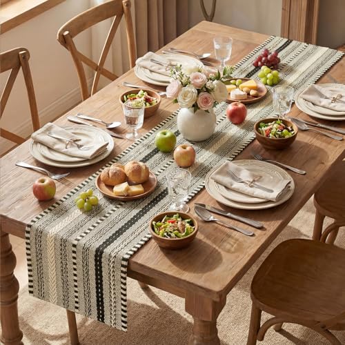 Artoid Mode Black Farmhouse Woven Table Runner, Seasonal Holiday Rustic Kitchen Dining Table Decoration for Home Party Decor 12x72 Inch - color: Black, size: 12" x 72", Table Runner