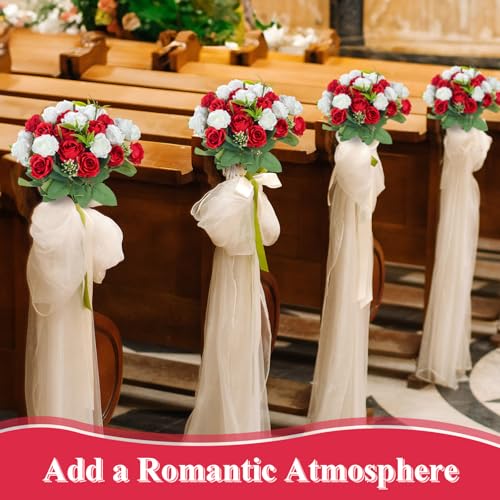 Zeyune 8 Pack Artificial Mini Red and White Roses, 12 Inch Fake Flowers with Stems, 80 Small 1.6 Inch Flower Heads, Silk Mini Rose Bouquets for Wedding Centerpieces, Bridal Bouquets, Home Party Decor - color: Red and White