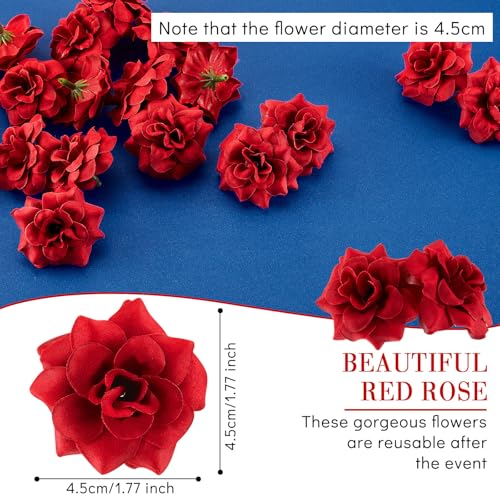 Syhood 100 Pieces Artificial Roses Head 1.77 in Rose Small Silk Fake Floral for Wedding Wall Garland Bouquet Derby Crafts Decorations(Red) - color: Red