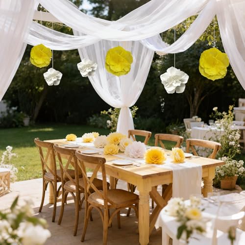 BRT Bearingshui Crepe Paper Flowers Decoration for Wall Total 9 Pcs, Artificial Flowers Backdrop for Wedding Decor Baby Bridal Shower Birthday Party, Yellow White 3D Wall Flowers Decor - color: Yellow White