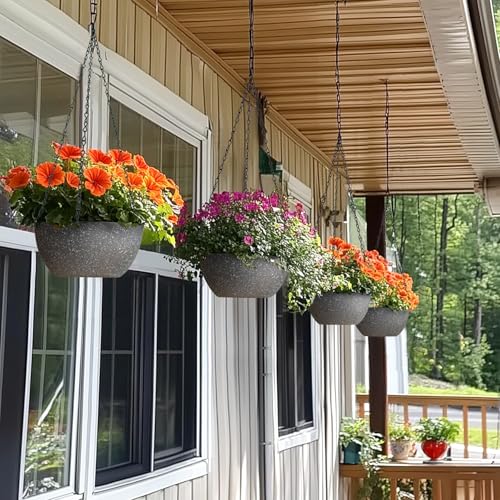 T4U 8 Inch Hanging Planters for Indoor Plants, 2 Pack Hanging Planter, Hanging Plant Pots with Drainage Holes and Chain, Hanging Basket Pots for Garden Home Porch Decor,Grey - color: Gray, size: 8 In