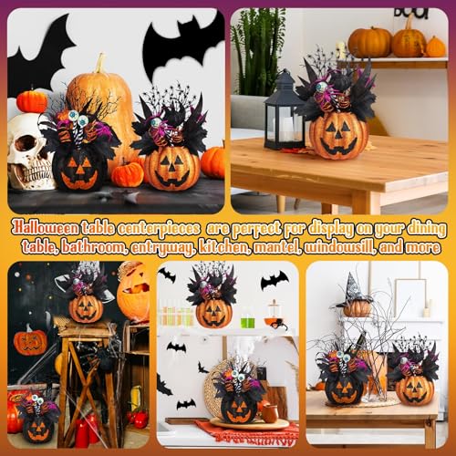 Giegxin 2 Pack Halloween Table Centerpieces Decorations 14'' x 10'' Jack O Lantern Artificial Flowers Pumpkin with Spider and Eyeball Halloween Tabletop Decor for Home Kitchen Indoor Outdoor - style: Jack O Lantern