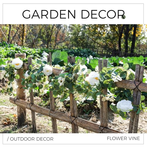 Der Rose 4 Pcs 26FT Artificial Flower Garland, White Rose & Eucalyptus Floral Garland, Faux Flower Vine for Wedding Table Runner Arch & Backdrop Decor - color: White 4 Pcs